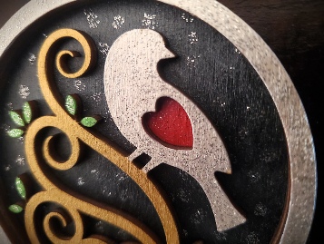 Bird with Two Hearts Layered Ornament Detail Bird with Two Hearts Layered Ornament Detail